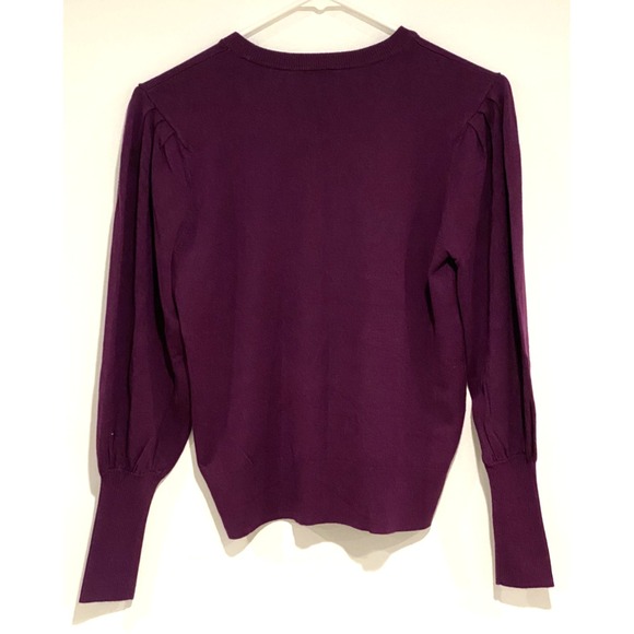 Ann Taylor Women's Crew Neck Ruched Sleeves Sweater Plum Purple Size Small - Picture 2 of 7